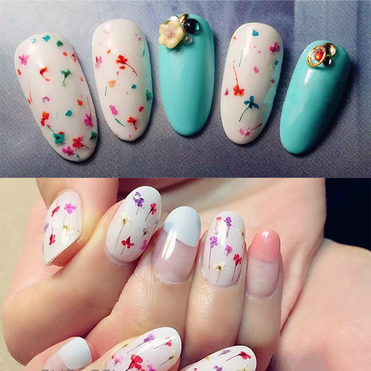 

6 PCS Flower Nail Sticktres Enamel Dry Flowers for Nails Embossed Little Colorful Manicure Gems Cherry Blossom Decals