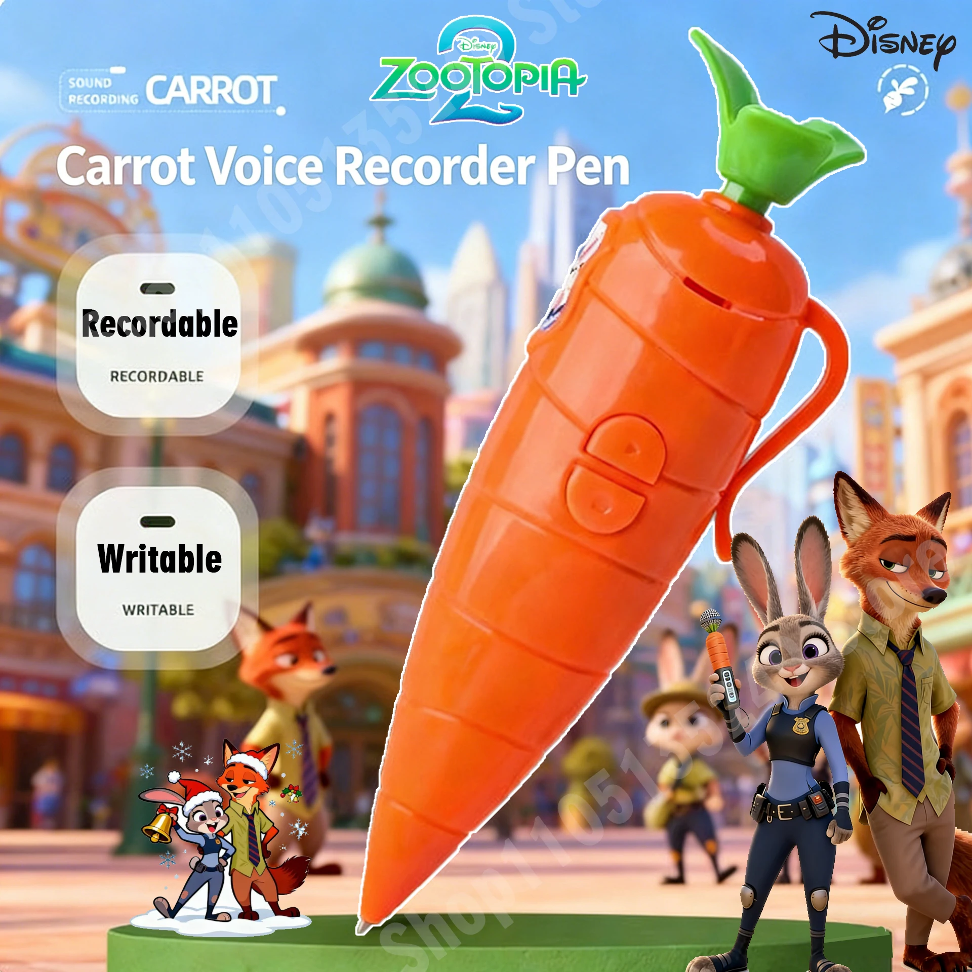 Disney Zootopia 2 Judy Bolígrafo grabador de voz 2 en 1 en forma de zanahoria | Grabación de los años 60 | Papelería innovadora | Regalo de Navidad ideal