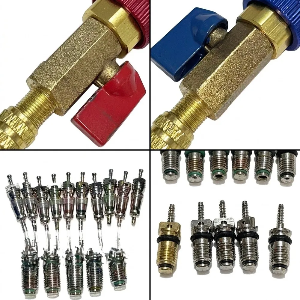 Quick-Change For R134a AC Valve Core Kit - 10 Cores and High/Low Pressure Wrenches Compatible with Standard For R134a Systems