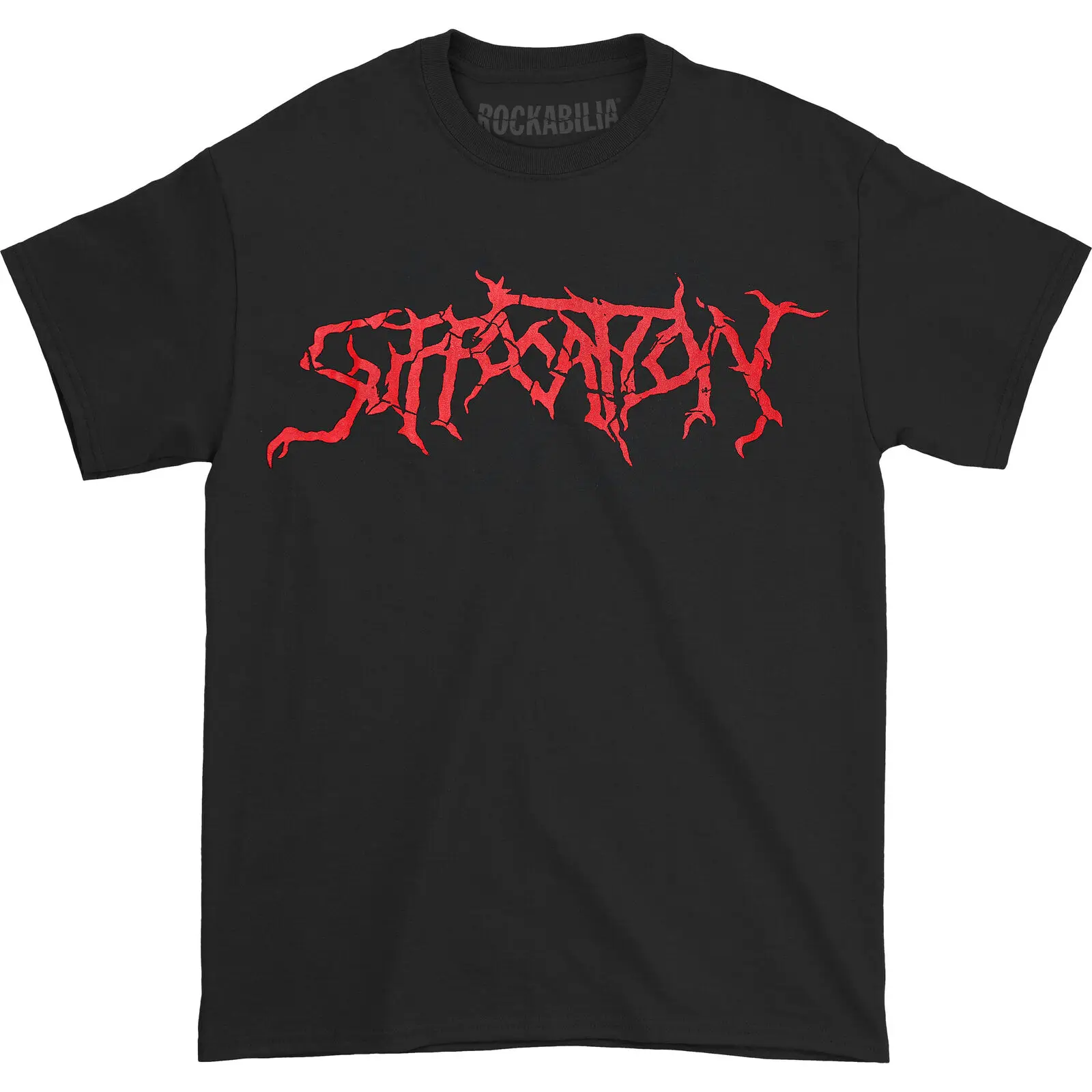 Camiseta negra grande con Logo rojo para hombre, asfixia