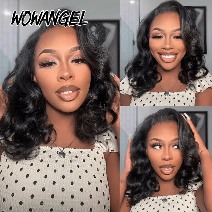WOWANGEL Body Wave Short Bob Wigs 13x6 HD Lace Frontal Wigs Pre Plucked Skinlike HD Lace Full Frontal Human Hair Wigs For Women