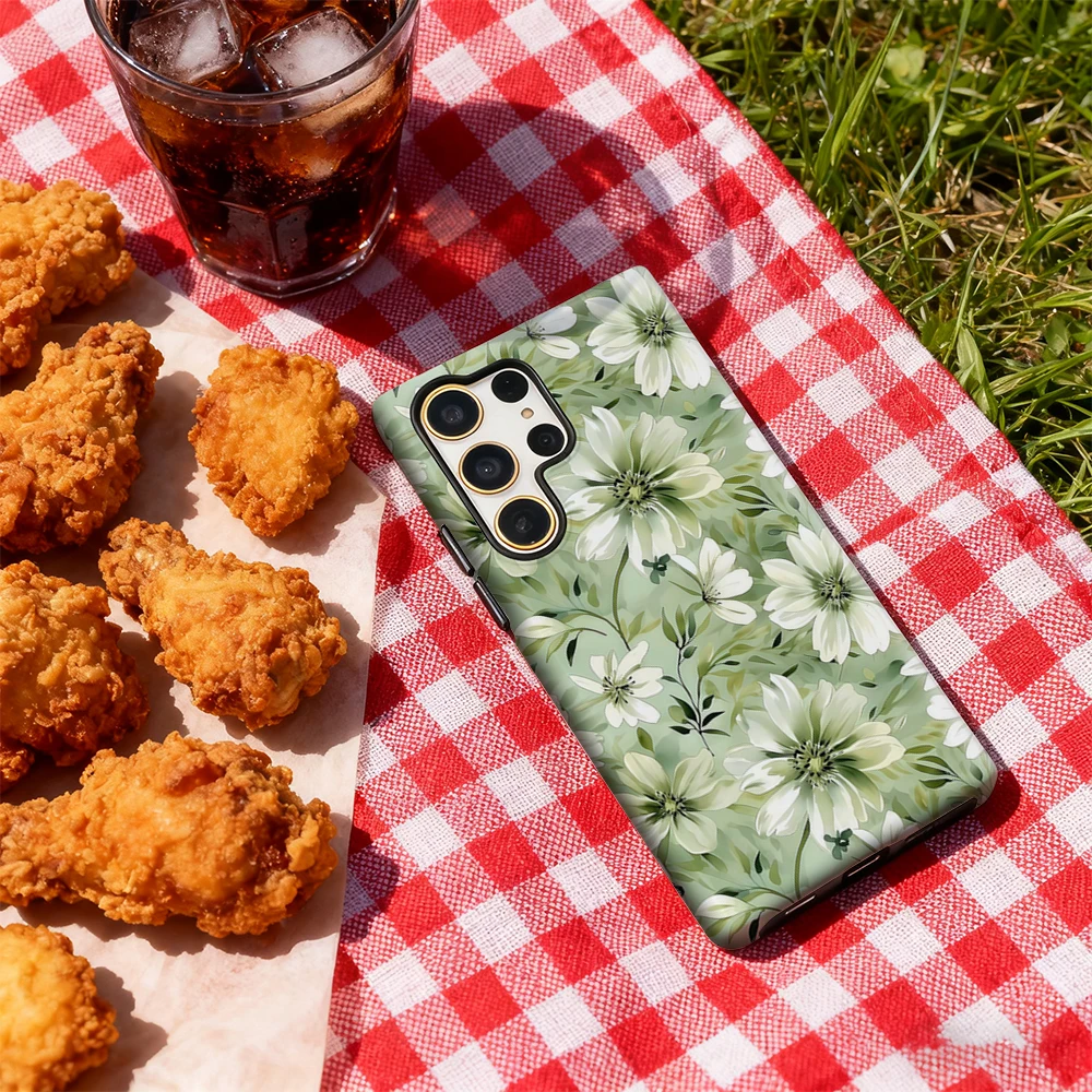 حافظة لهاتف سامسونج جالاكسي S25 Ultra S24 S23 Ultra Plus غطاء خلفي لامع بطبقة مزدوجة من Ethereal Sage