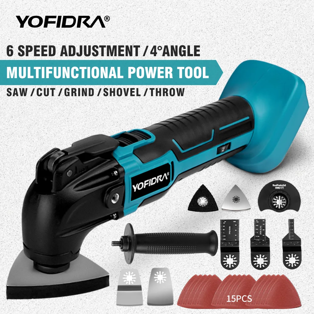 YOFIDRA 600W Cordless Angel Oscillating Multi Tool Electric Trimmer Saw 4°Adjustable Angle Power Tool for Makita 18v Battery