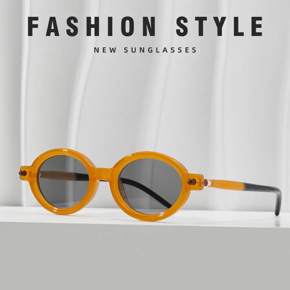 Punk Small Oval Sunglasses Vintage Trendy Literary Round Frame Sun Glasses Hip Hop Flat Glasses for Women & Men