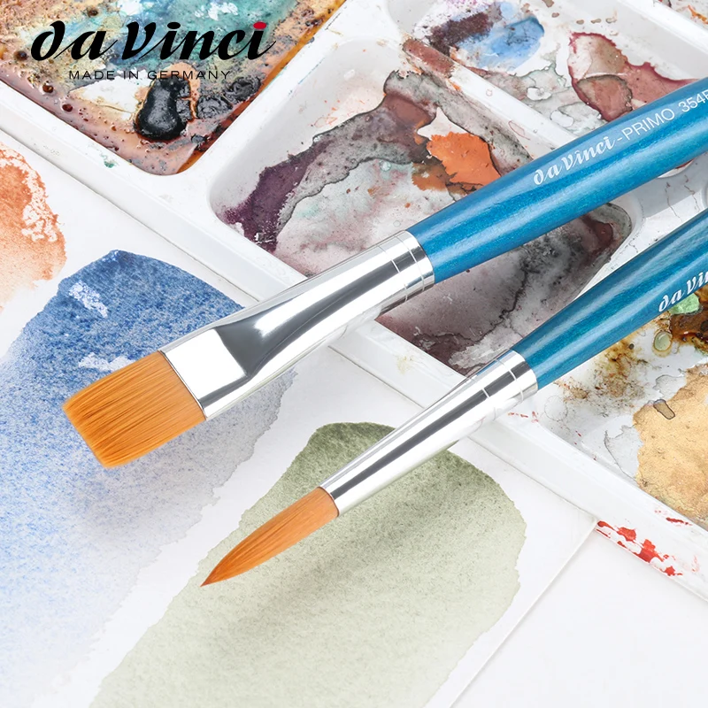 German DaVinci PRIMO series short rod watercolor brush Gouache acrylic round head flat head brush beginner children art supplier