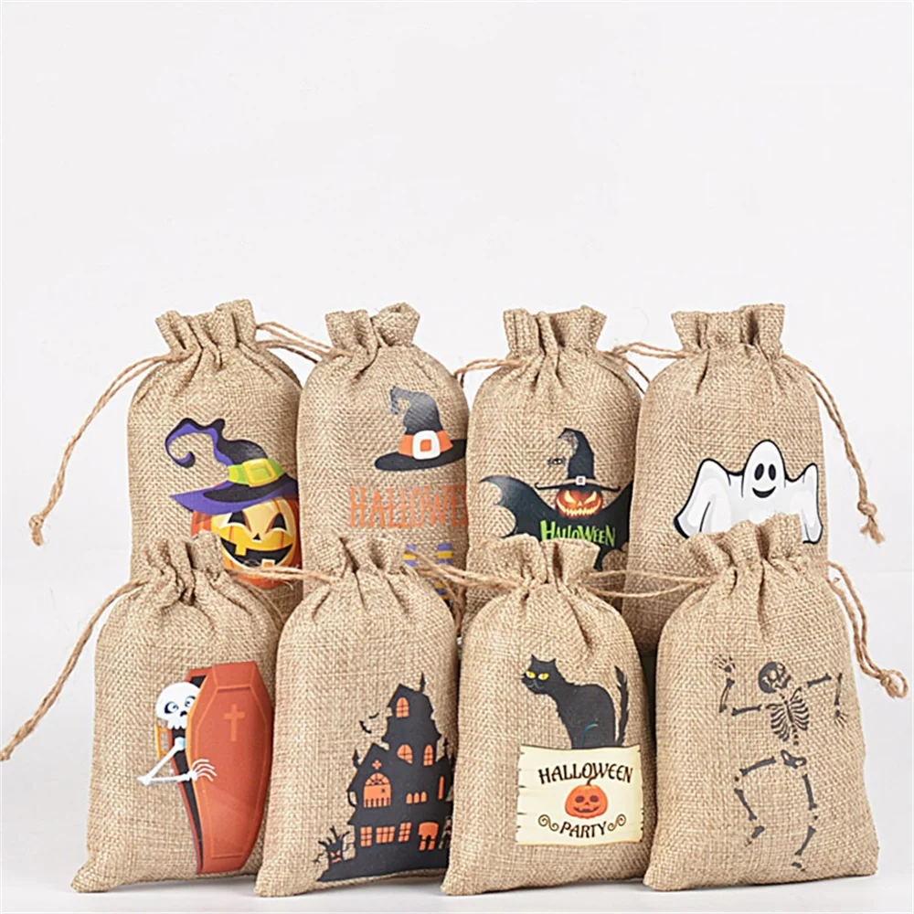 10x15cm Halloween Bags Drawstring Pumpkin Gift Organizer Bag Black Cat Castle Ghost Candy Bags Trick Or Treat Kids Gift Package