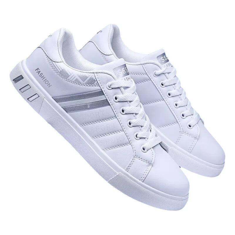 Men's Sneakers Casual Sports Shoes for Men Lightweight PU Leather Breathable Shoe Mens Flat White Tenis Shoes Zapatillas Hombre