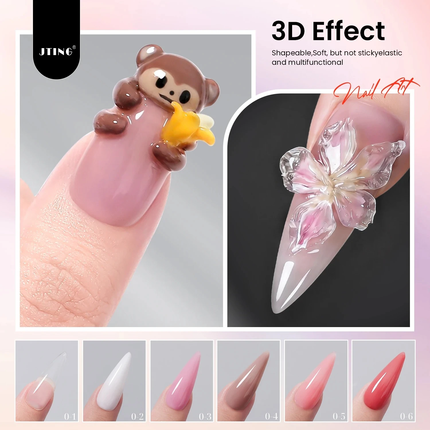 JTING 15ml 6 colores extensión de uñas Gel efecto 3D extender esmalte de Gel antiadherente mano Uv esmalte de uñas semipermanente Gel esmalte de uñas