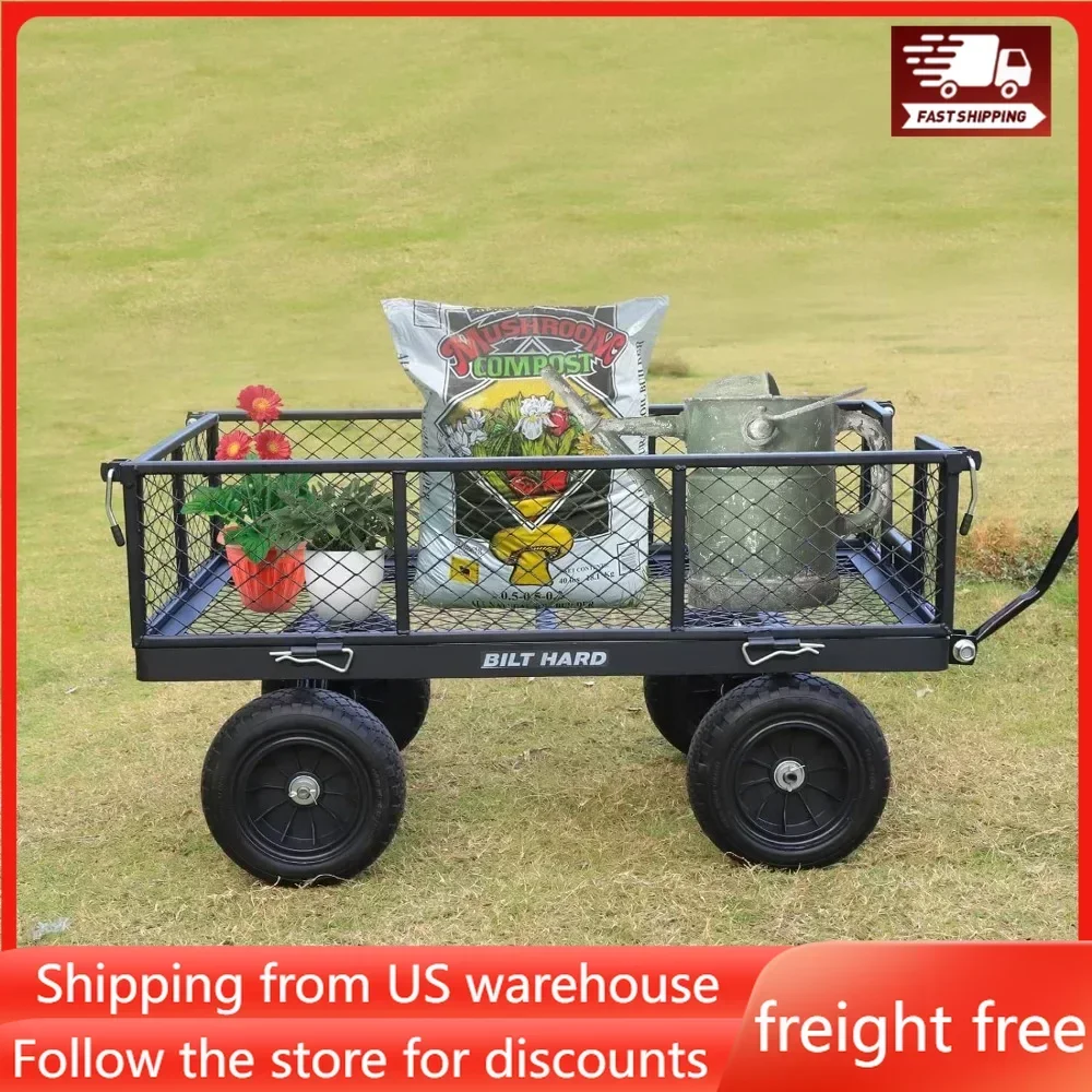 

880 Lbs Flat Free Tires Steel Garden Cart with 180° Rotating Handle and Removable Sides Heavy Duty Capacity Utility Garden Carts