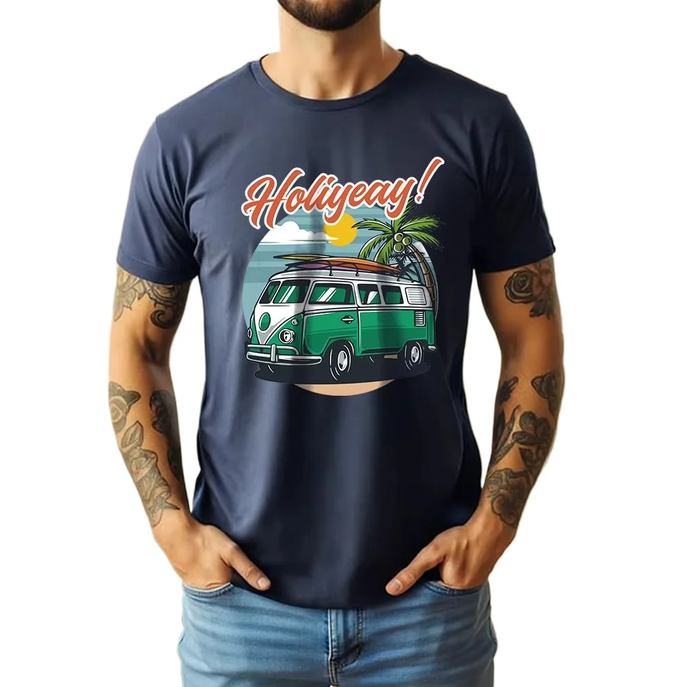 New Summer 100% Pure Cotton T-Shirt Retro VW Bus Beach Surf Graphic Street Cool Casual Tee Breathable Short Sleeve view 5