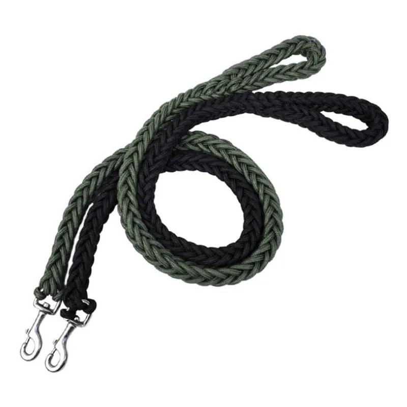 Super Strong Coarse Nylon Dog Leash Army Green Canvas Double Row Adjustable Dog Collar For Medium Large Dogs 130cm L/XL