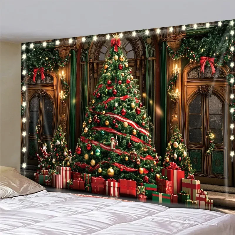 Christmas Day party decoration background cloth Christmas tree and gift box tapestry living room room home decoration