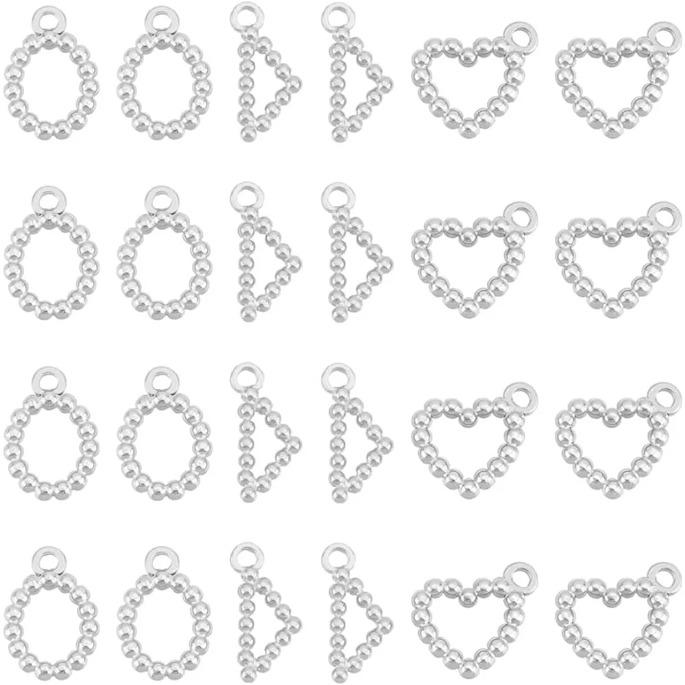 

24pcs 3 Styles Stainless Steel Pendants Triangle Heart Oval Shape Dangle Earrings Charms Polishing Metal Hollow Link Charm