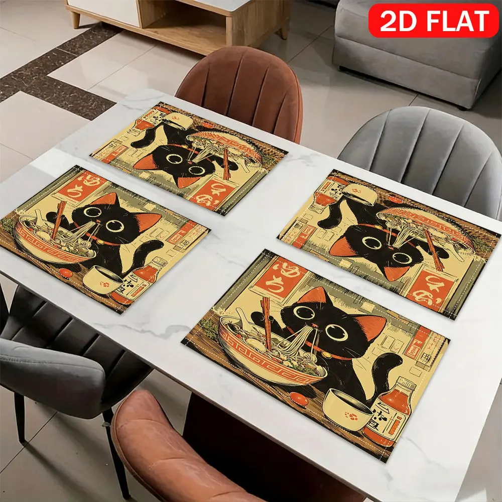 2D Printed Placemats Feature a Scene of Cats Enjoying Ramen Are Easy to Clean And Reusable Designed Specifically