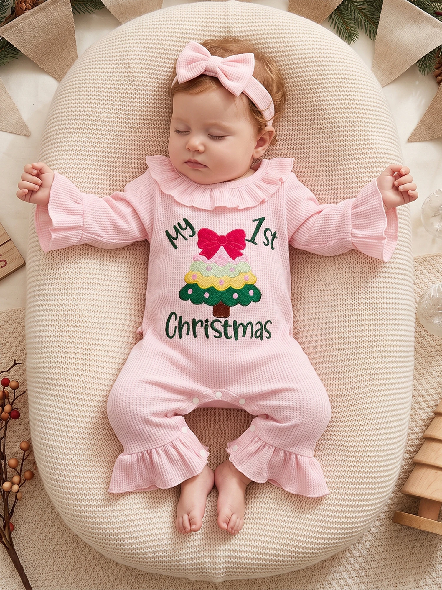 Infant Girl Christmas Sleeve Crew Outfit Girl Neck Romper Sleeve-Crew-Neck Outfit Long Outfit Long Sleeve Latest