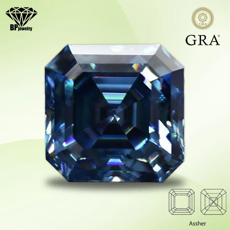 

Moissanite Lab Grown Diamond Sapphire Blue Color Asscher Cut Gemstones for DIY Jewelry Making Materials with GRA Certificate