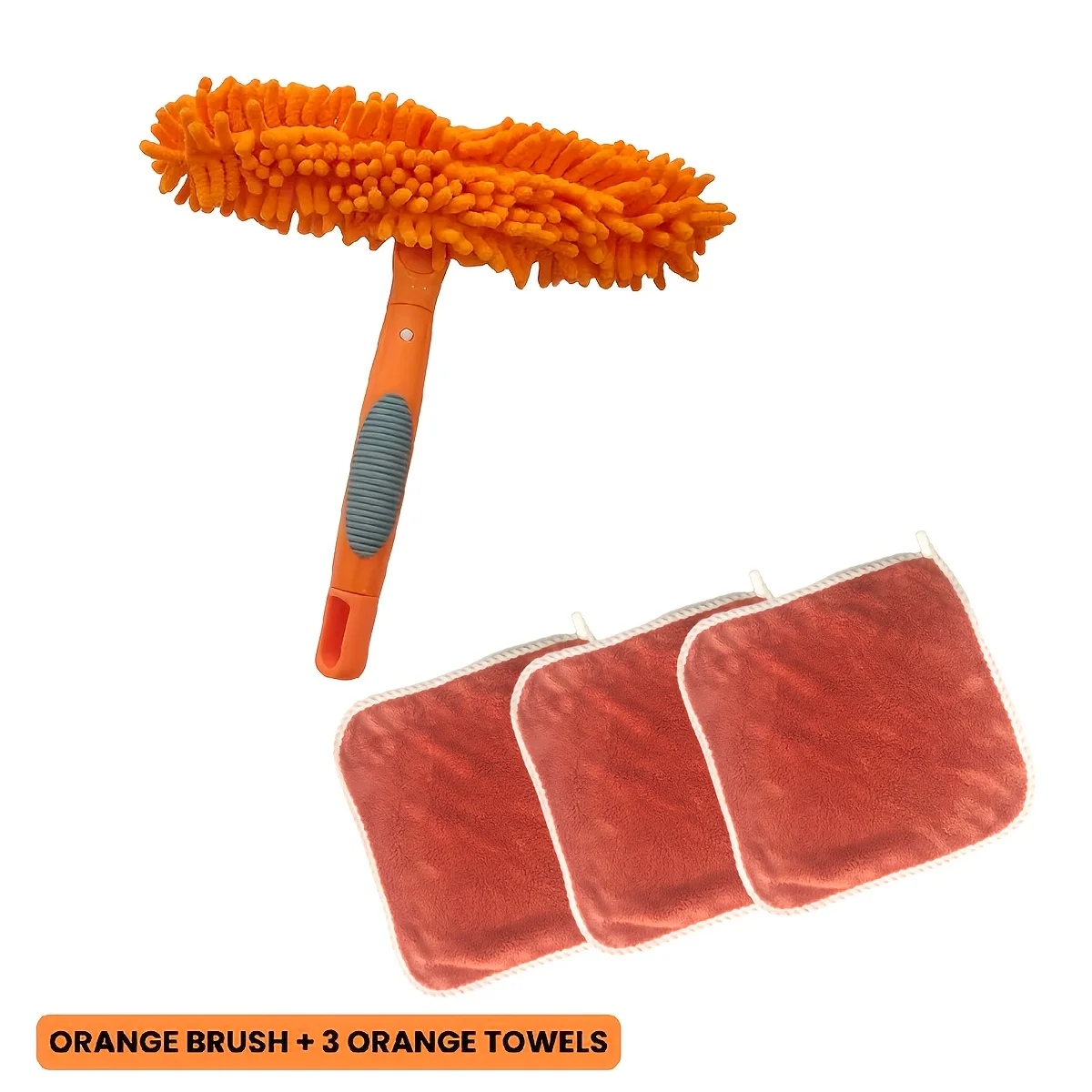 4pcs Car & Home Cleaning Kit: 2-in-1 Dual-Sided Brush+3 Absorbent Towels,Scratch,Safe for Glass,Tiles,Auto Surfaces,Car Wash Kit