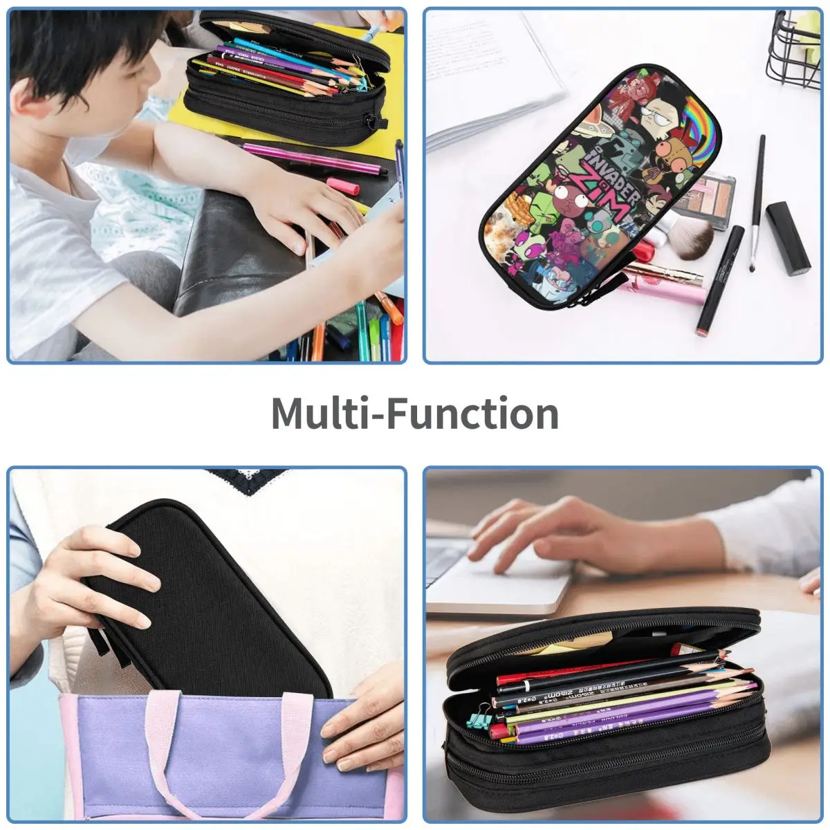 Invader Zims Pencil Case Scene Tv Show Cartoon Pencil Box Pen Box for Student Large Storage Bags School Supplies Gift Stationery