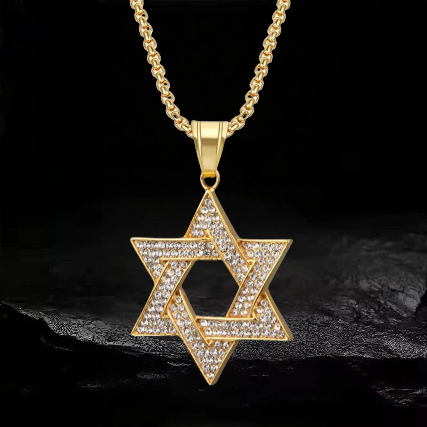Religious Star of David Pendants Gold Color Stainless Steel Hexagram Amulet Big Necklace for Men Israel Jewish Jewelry Male Gift