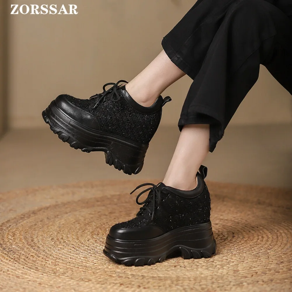 12cm Height Increasing Hidden Wedge Females Casual Vulcanize Shoes Women Platform Autumn Spring High Brand Sneakers Breathable