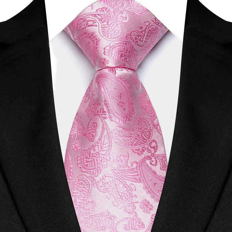 Luxury 8CM Mens Necktie Pink Color Solid Stripes Paisley Ties For Man Groom Jacquard Woven Neck Tie For Business Wedding Party