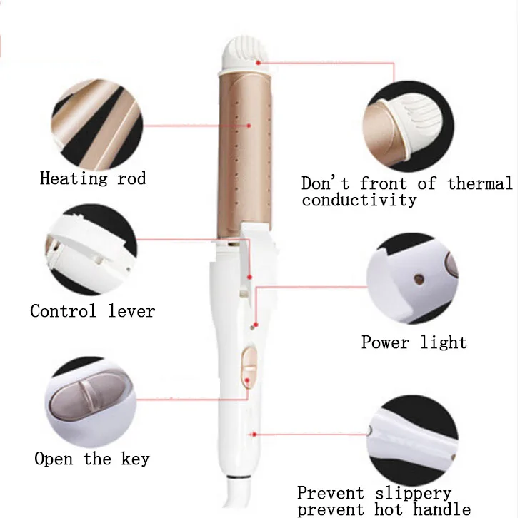 Rizador de pelo rizado eléctrico de cerámica, rollo recto de madera contrachapada de doble uso, polvo de hierro recto, gran volumen, no daña el enviar