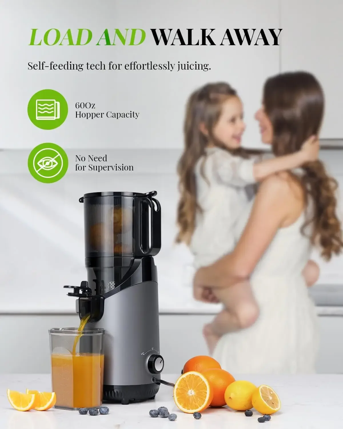 Press Juicer Machines, 5.3" Extra Feed Chute Masticating Juicer Fit Whole Vegetable and Fruit, Self Feeding Slow Pure Juicer Eas