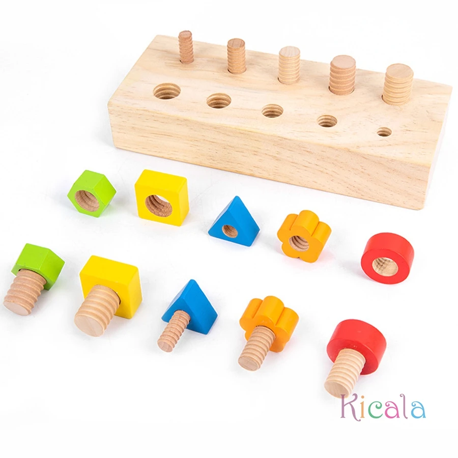 Bulloni per dadi per bambini Montessori Forma di colore Giocattolo in legno Abilità motoria fine Vite Bordo Dimensioni Corrispondenza Gioco cognitivo Giocattolo sensoriale educativo