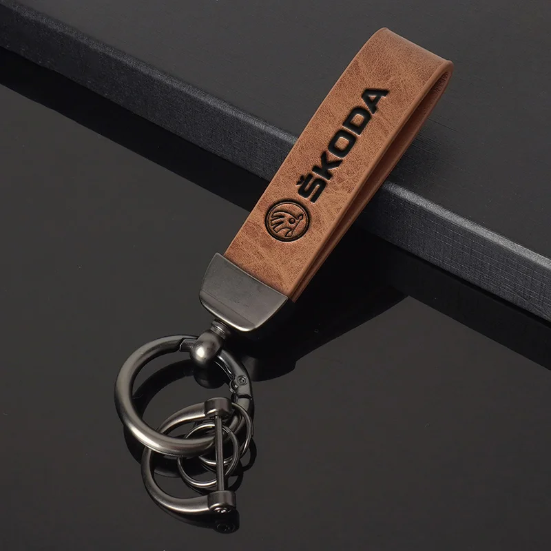 

Car Emblem Leather Key Chain Rings Pendant Holder For Skoda Kodiaq Fabia Superb Octavia Karoq Scala Rapid Kamiq Accessories