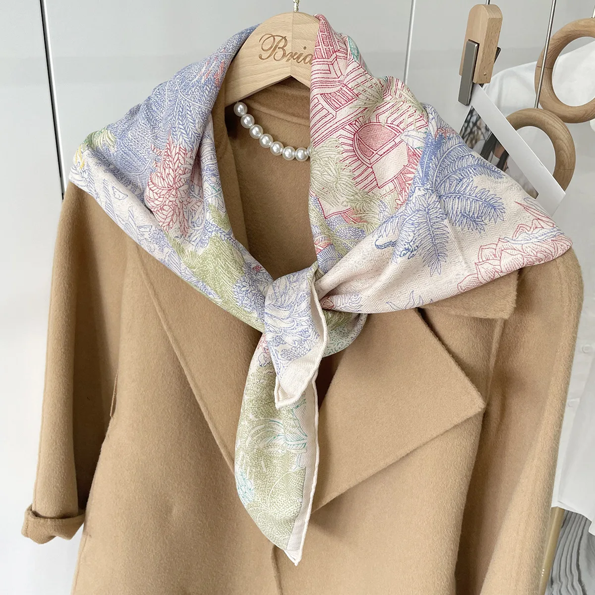 90CM Silk Wool Scarf Women Head Neck Bag Bandannas Winter Accessories Cashmere Scarves Luxury Brand Hand Rolled Edges Shawls