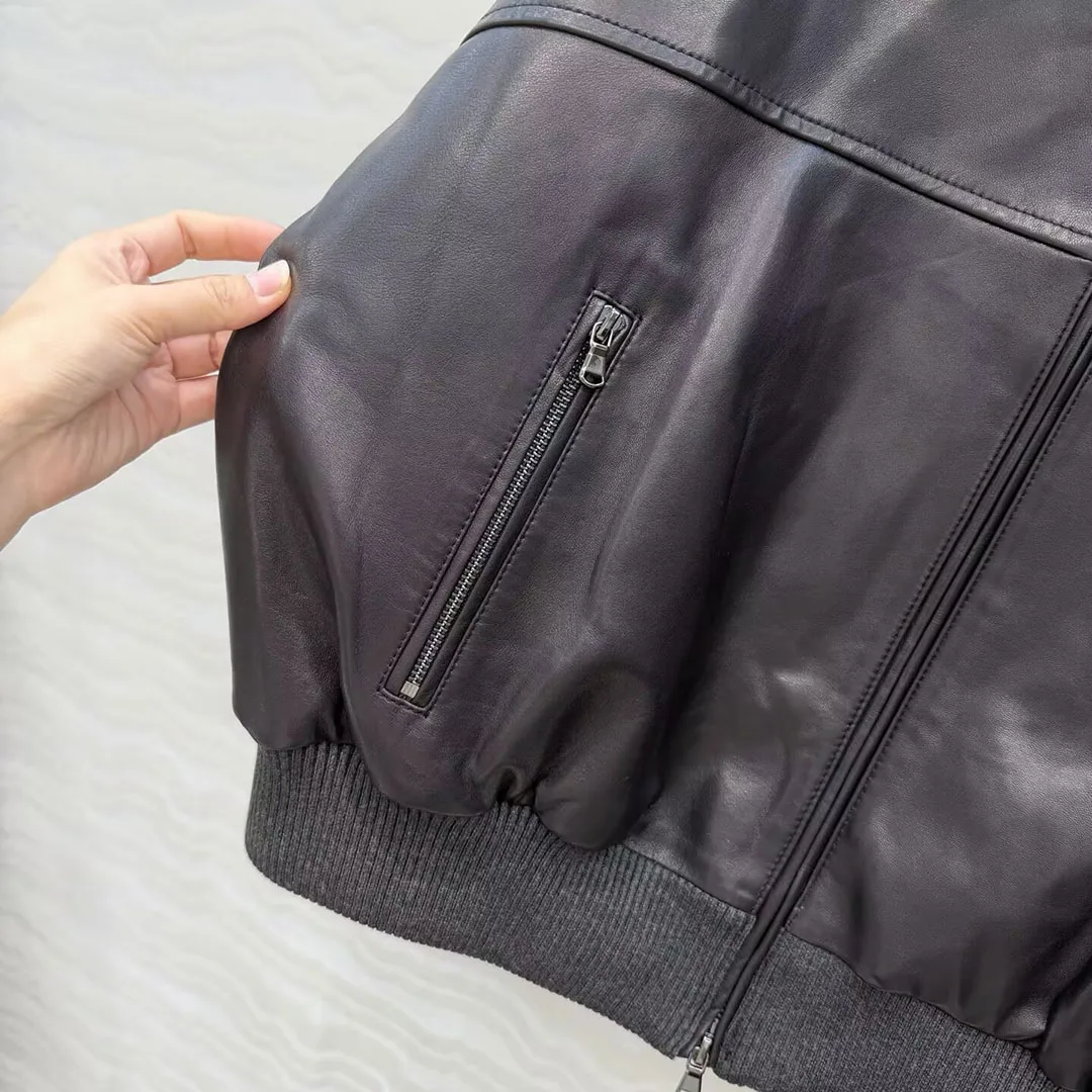 Vintage Old Money Style Brown 100% Sheepskin Jacket Women Removable Lamb Fur Lapel Zipper Long Sleeve Loose Casual Winter Coat