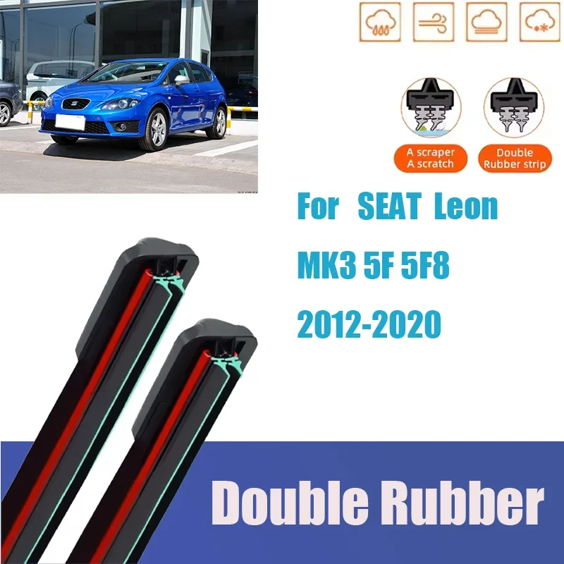 

For Seat Leon MK3 5F 5F8 2012-2020 Front Wiper Parts Blades Boneless Frameless Rubber Cleaning Autos Accessories Mute