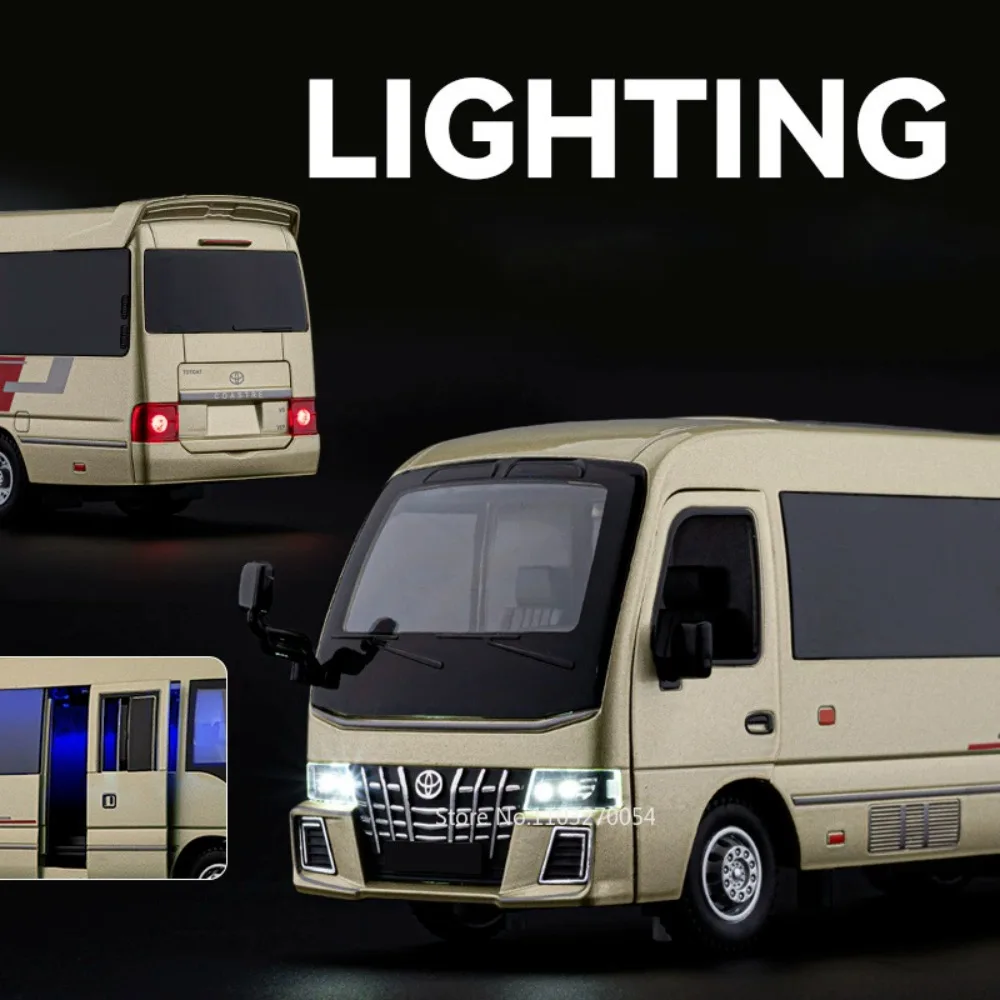 1:33 Schaal Coaster Zakelijke Bus Diecast Legering Model Speelgoed Autodeuren Geopend Geluid Licht Trek Miniatuur Voertuigen Kinderen Geschenken