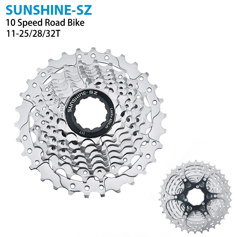 SUNSHINE 10 Speed Road Bike Cassette Sprocket 11-25T/28T/32T X10 10V Original Bicycle Chains Flywheel Kit Parts