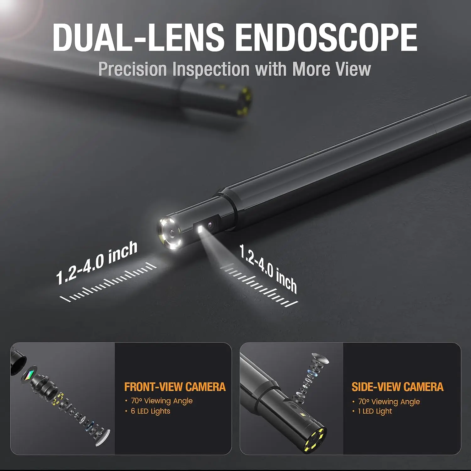 Dual Lens Endoscope with 360 Degree Rotation Probe, Teslong Borescope Inspection Camera, Flexible Mechanics Scope Camera(16.5ft)