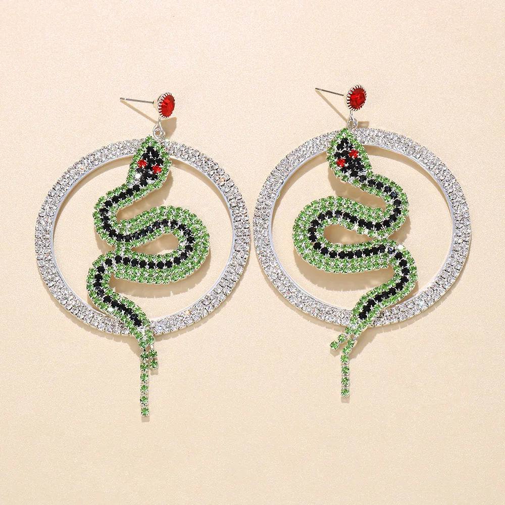Cross-border accessories, fashion super flash diamond-encrusted snake earrings, personalized full of diamonds, exaggerated circl