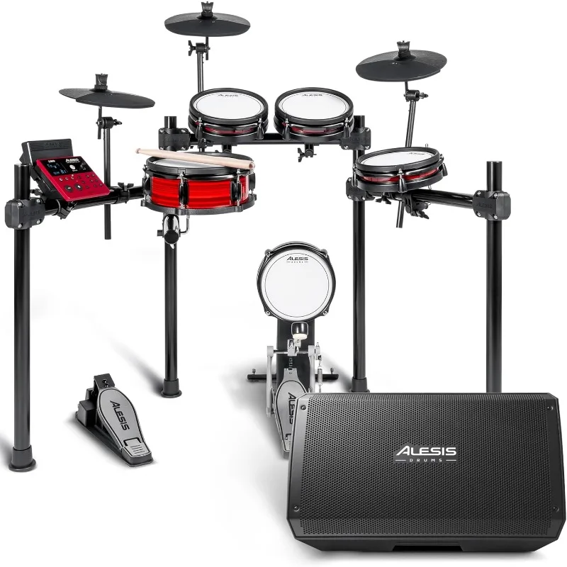 Electric Drum Set with and 12-inch 2500W Drum Amp Speaker, with Bluetooth