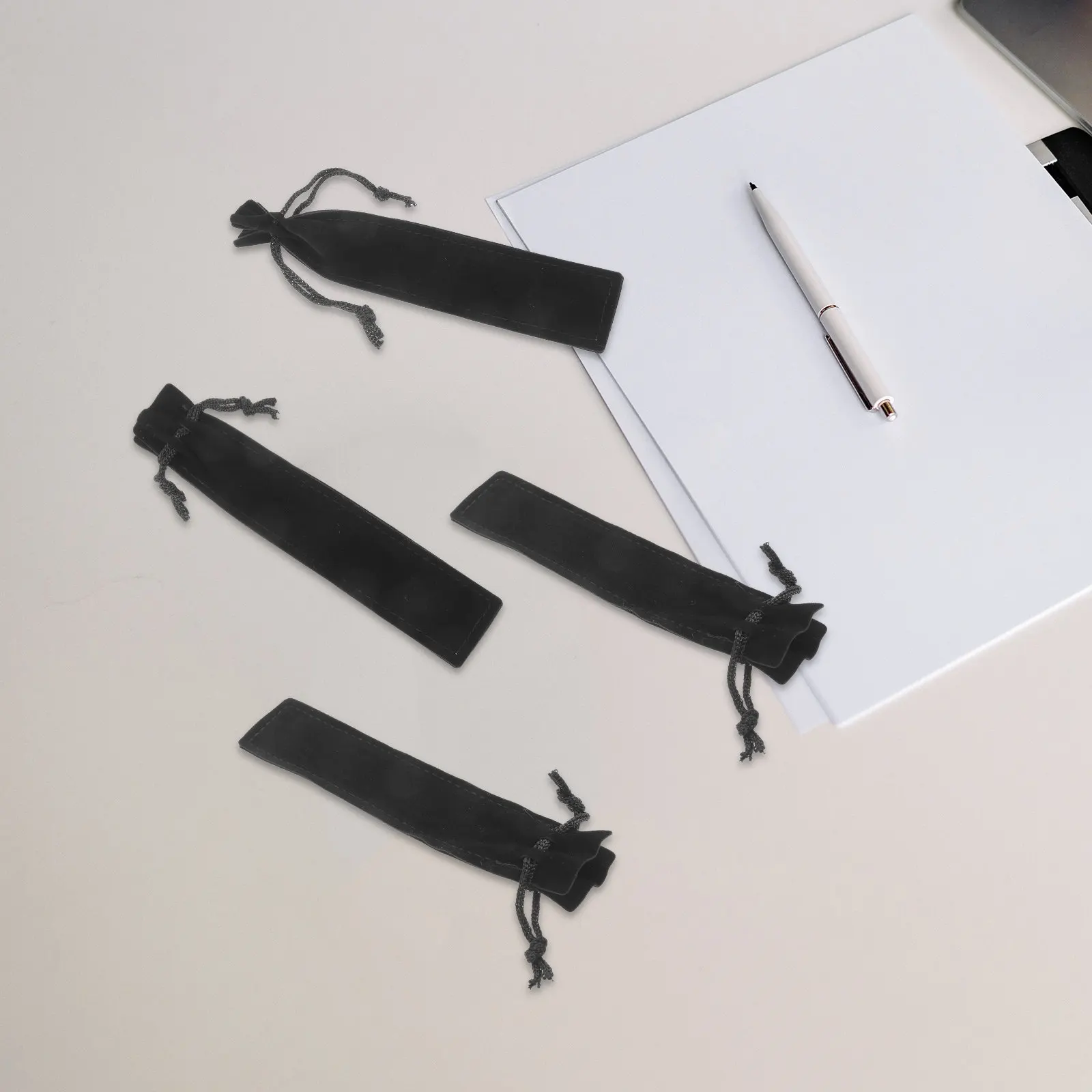 25Pcs Pen Drawstring Pouch Flannel Material Easy Insert Remove Tight Hold Pen Sleeve Protective Stationery Storage Bag Student