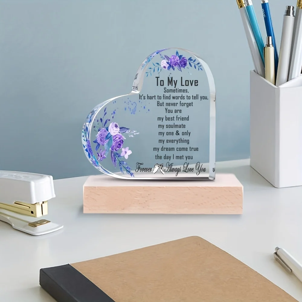 1pc,Wedding Gift for Her His Wife Husband Acrylic Heart Shape Memorial Brand Plaque Logo Romantic Birthday Christmas Anniversary