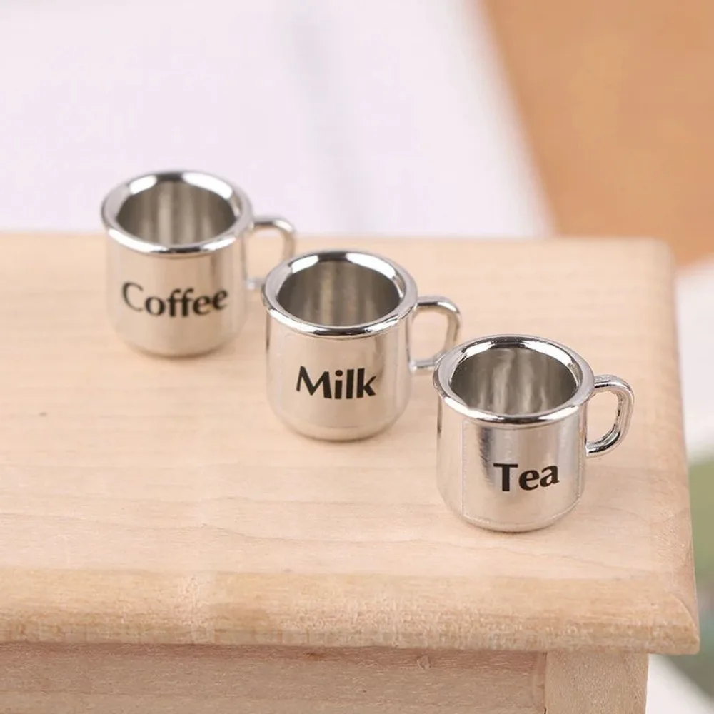 1 set Tea Cup 1:12 Dollhouse Water Cup Simulation Silver Spoon Dollhouse Miniature Model Furniture DIY Craft