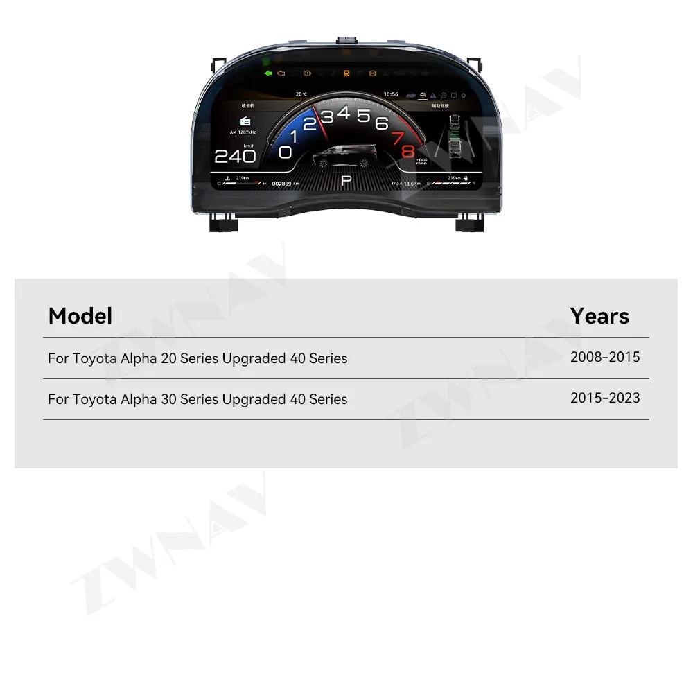 ZWNAV الرقمية العنقودية LCD لتويوتا ألارد 20/30 سلسلة الترقية إلى 40 لوحة أداة عداد السرعة LCD لوحة القيادة نظام لينكس