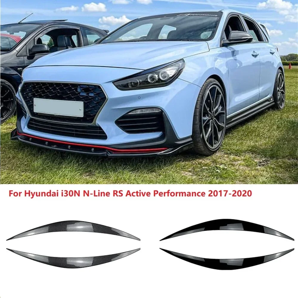 2Pcs ABS Glossy Car Evil Headlight Eyebrows Eyelid For Hyundai I30N N-Line RS Active Performance 2017-2020 3D Stickers Tuning