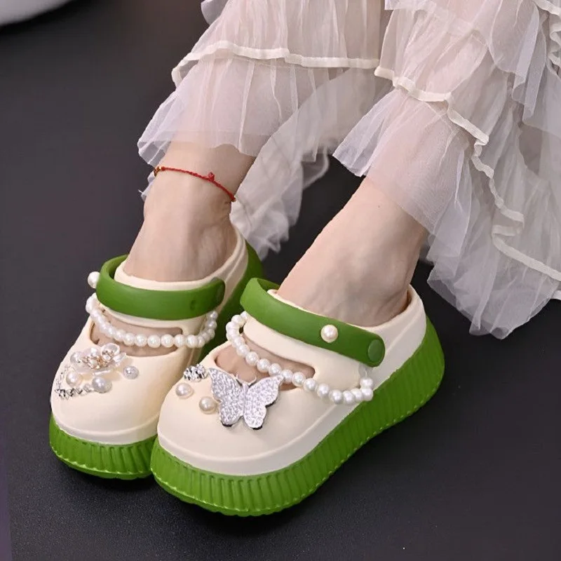 Woman elevated shoe outdoor sliper New Korean polka dots slippers Women's summer bow slides shoes concise sweet platform slipper