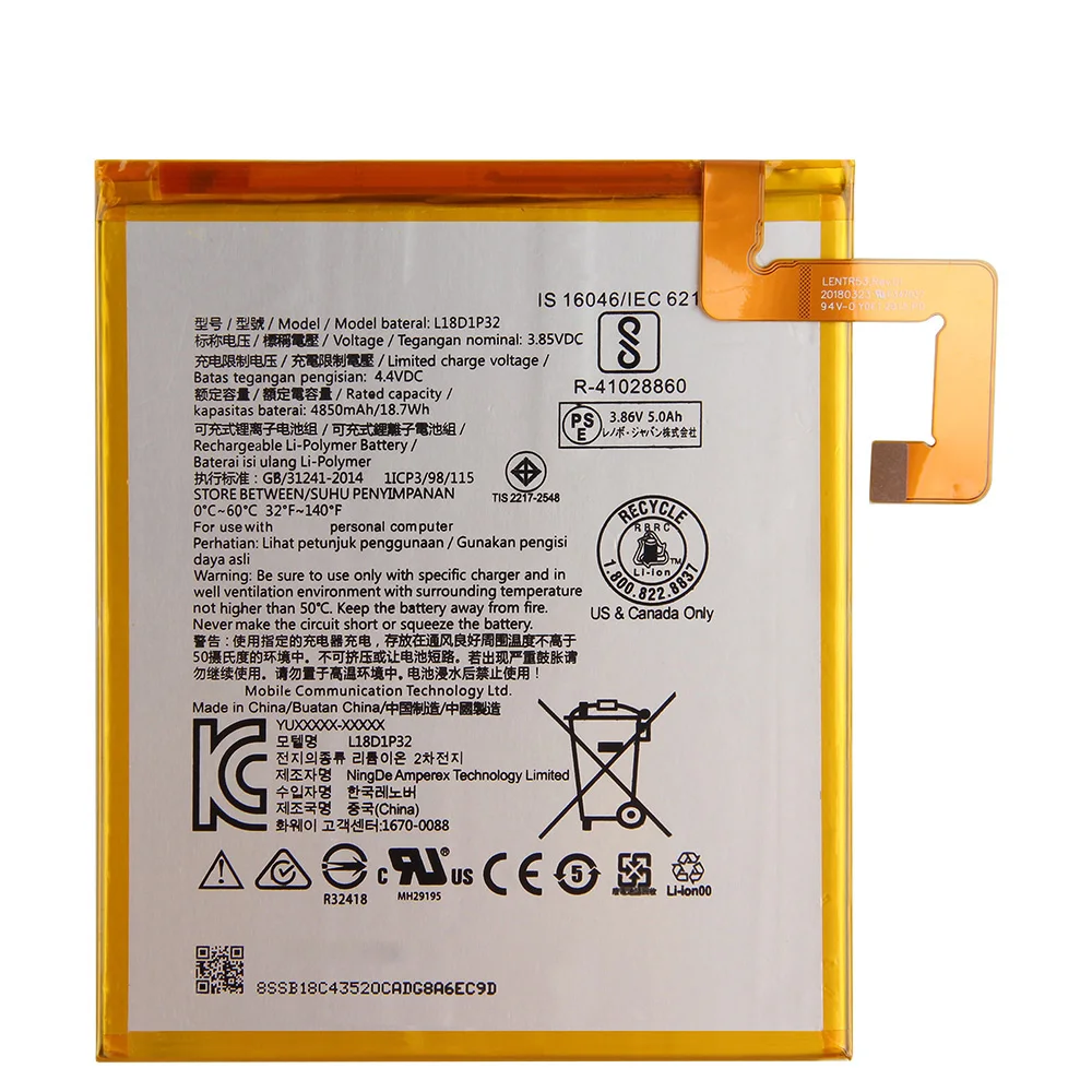 Original Replacement Battery L18D1P32 For Lenovo Smart Tab M10 Tablet Battery 4850mAh