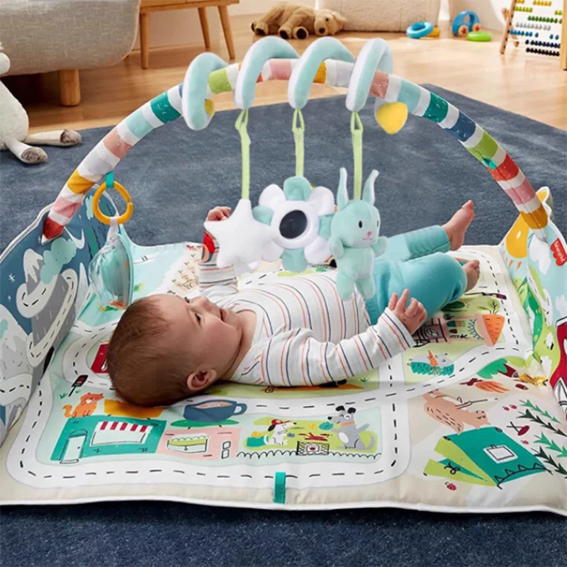 ベビー向け無地漫画動物柄早期教育ぬいぐるみパズル、鏡付き、落ち着かせるカート、鳴るベッドベルおもちゃ