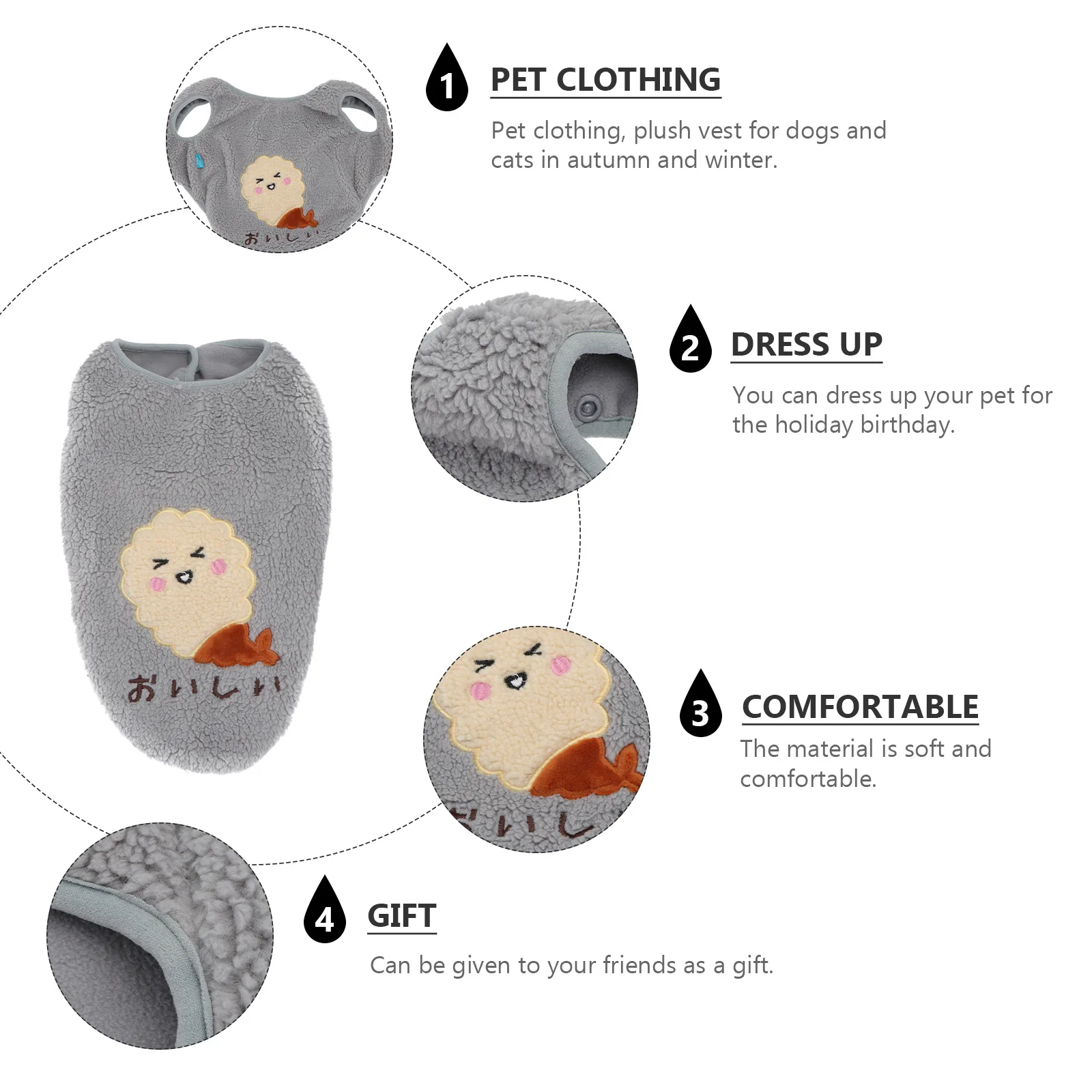 

1Pcs Pet Fleece Vest Winter Warm Clothing for Dogs Cats Comfortable Easy Wear Stylish Waistcoat for Cold Weather Protection