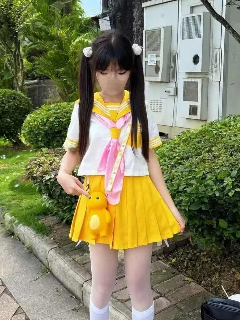 Yellow Uniform Set Soft Girl Plaid Short Sleeve Women's Basic School Uniform Outfit JK School Uniform Short Skirt Shirt