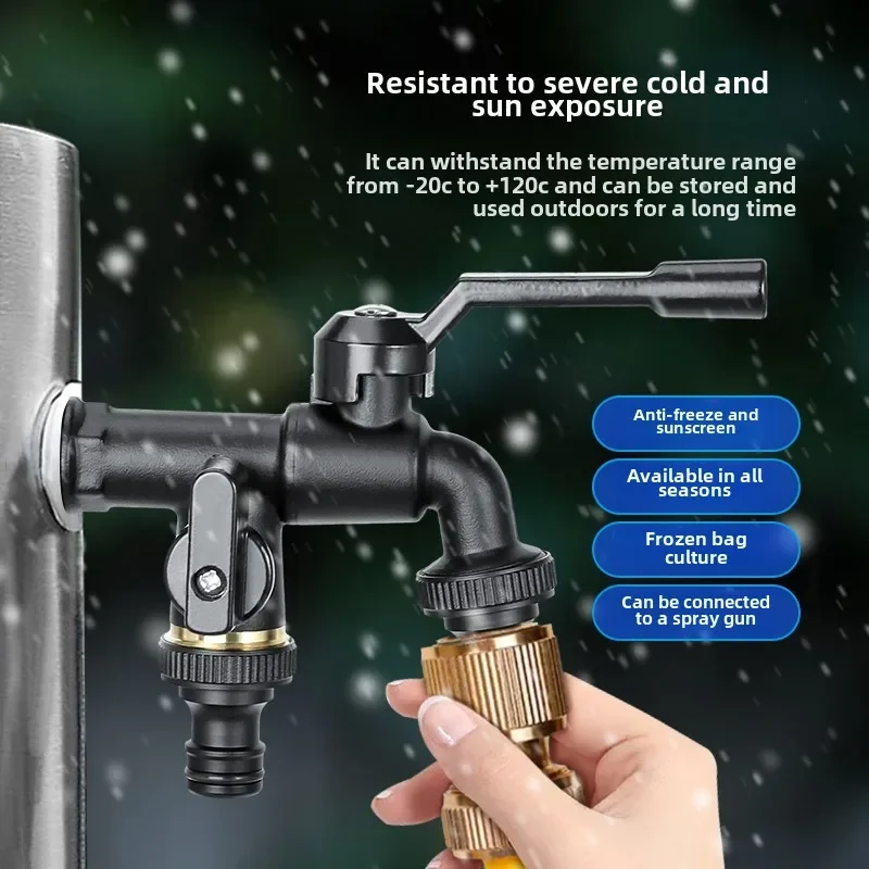 2025 New Outdoor Faucets 1/2 Gardening Double Water Outlet Brass Nozzle One in Two Out Double Pacifier Nano Black Copper Faucet - Image 2