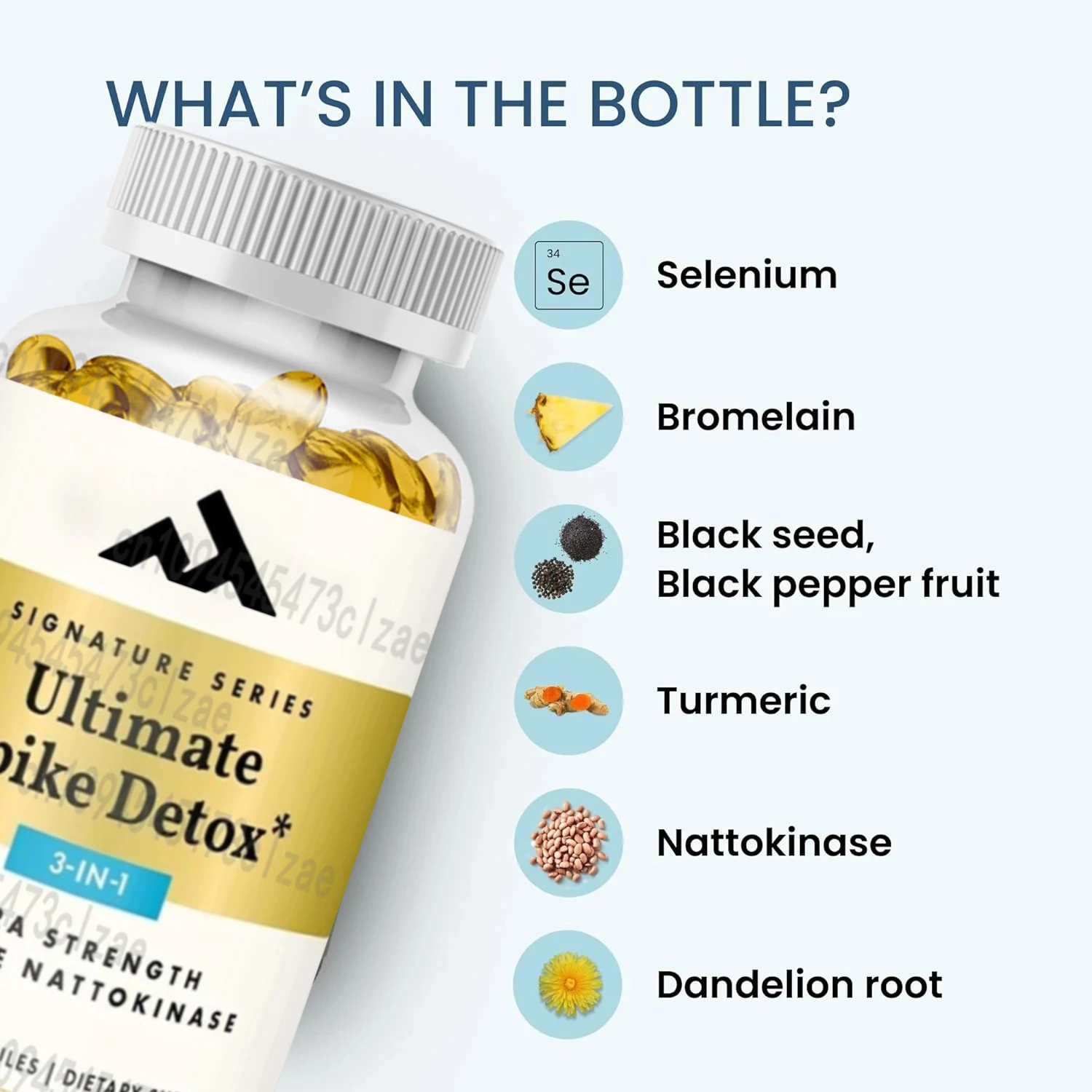 

Ultimate Spike Detox | 60 Capsules | 3-in-1 Formula, Containing Nattokinase, Bromelain, and Curcumin | Non GMO, Gluten Free