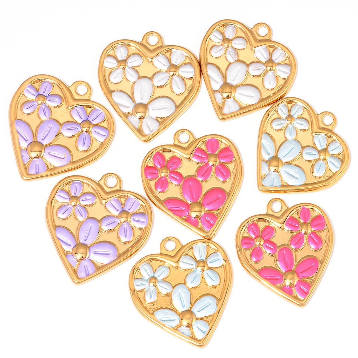 

3Pcs Gold PlatedStainless Steel Flower Heart Charm Enamel Pendant for DIY Bracelet Necklace Jewelry Making Accessories